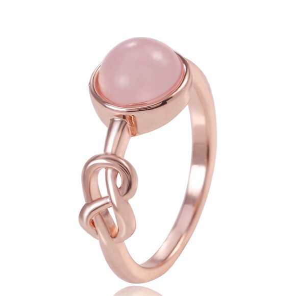 Sweet Pink Round Opal Refine Trendy Weave Rose Gold Rings for Women, PD179 - Picture 1 of 8